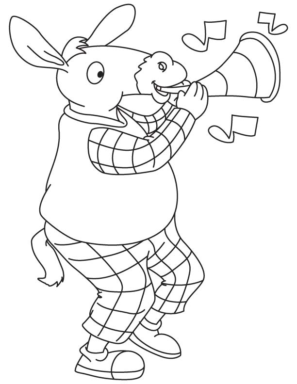 Online coloring book: Coloring page donkey playing the trumpet